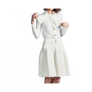 NEW ALEEZA PARIS ashley bow shear knit top in ivory